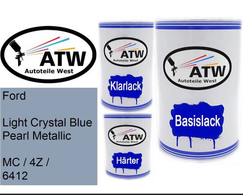Ford, Light Crystal Blue Pearl Metallic, MC / 4Z / 6412: 500ml Lackdose + 500ml Klarlack + 250ml Härter - Set, von ATW Autoteile West.